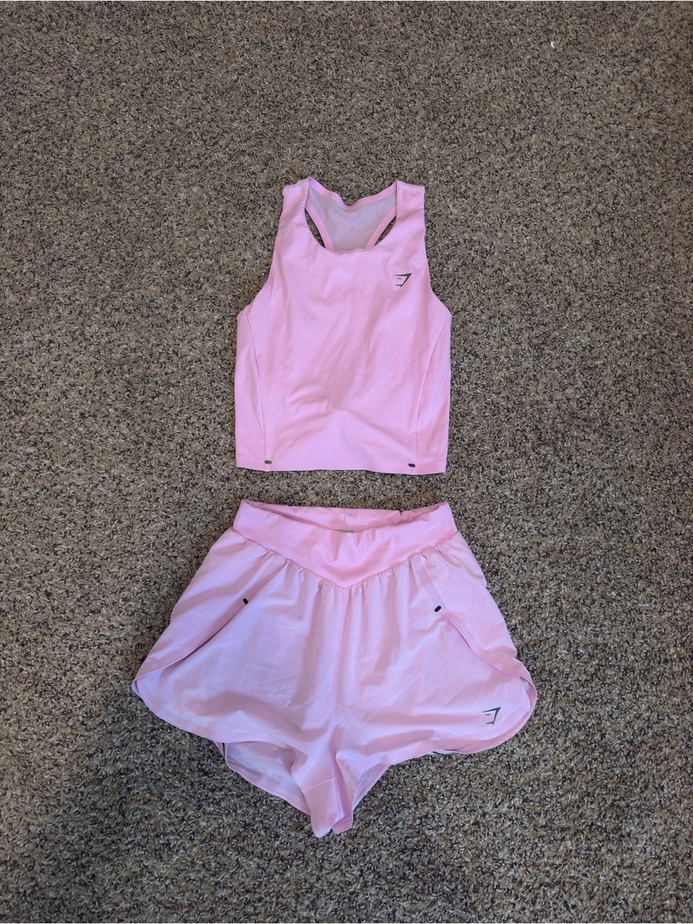 Gymshark Pink Racerback Crop Top and Running Shorts Set